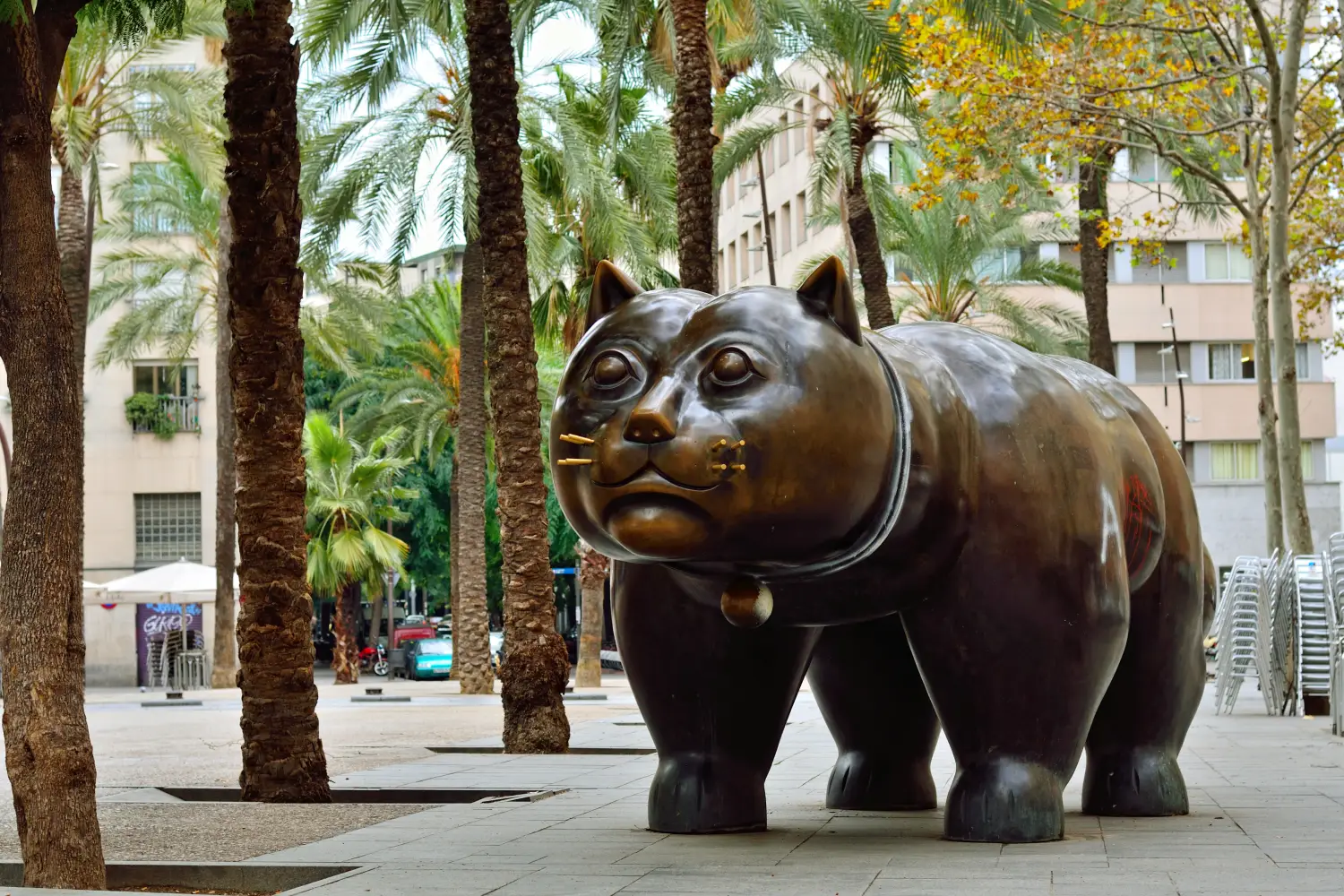 Ferry to Barcelona - Sculpture of cat in in the El Raval district of Barcelona.